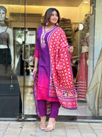 Purple Ombre Kurta Set with Bandhani Dupatta