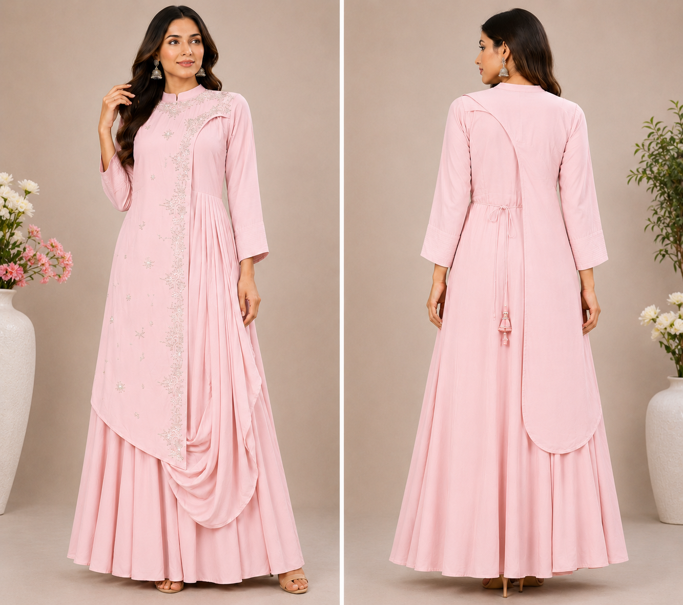Pastel Ethnic Maxi Gown for Women | Stylish Printed Flared Dress