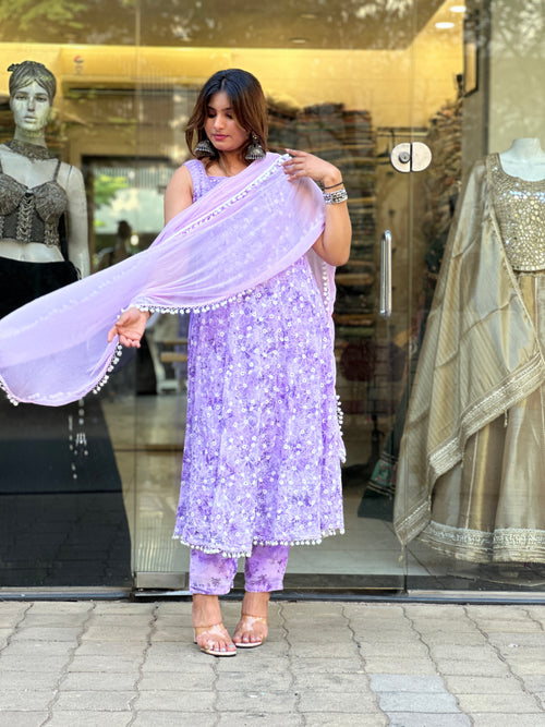 Cool lavender love chiffon suit