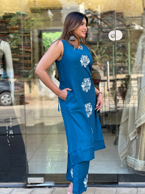 Cool blue cotton midi with pant palazzo