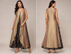 Gold Indo Western Designer Gown for Women | Layered Party Wear Dress