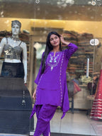 Royal Purple Embroidered Kurti Set for Women | Stylish Ethnic Co-Ord Outfit