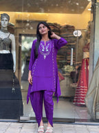 Royal Purple Embroidered Kurti Set for Women | Stylish Ethnic Co-Ord Outfit