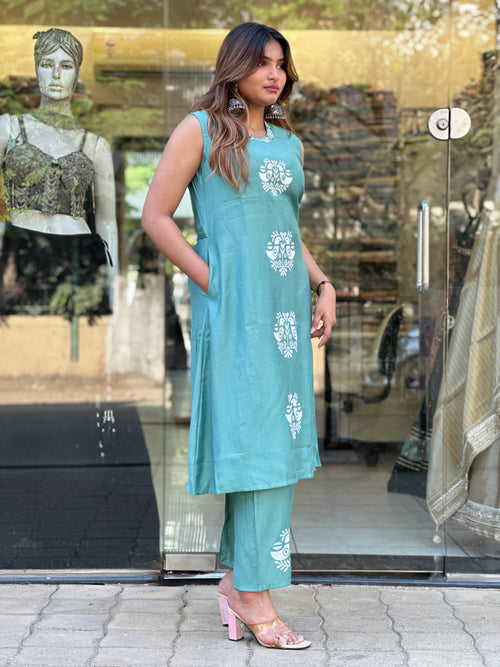 Cool sea cotton midi with palazzo