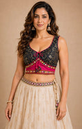 Pure cotton ikkat with designer kutchiwork in back