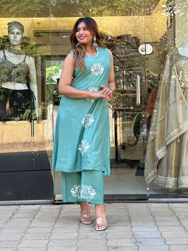 Cool sea cotton midi with palazzo