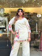 Cream Printed Indo-Western Co-Ord Set