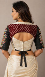 Gajji silk ajrakh  Kutchi work seleves  Designer back