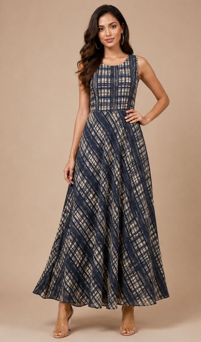 Gold Indo Western Designer Gown for Women | Layered Party Wear Dress