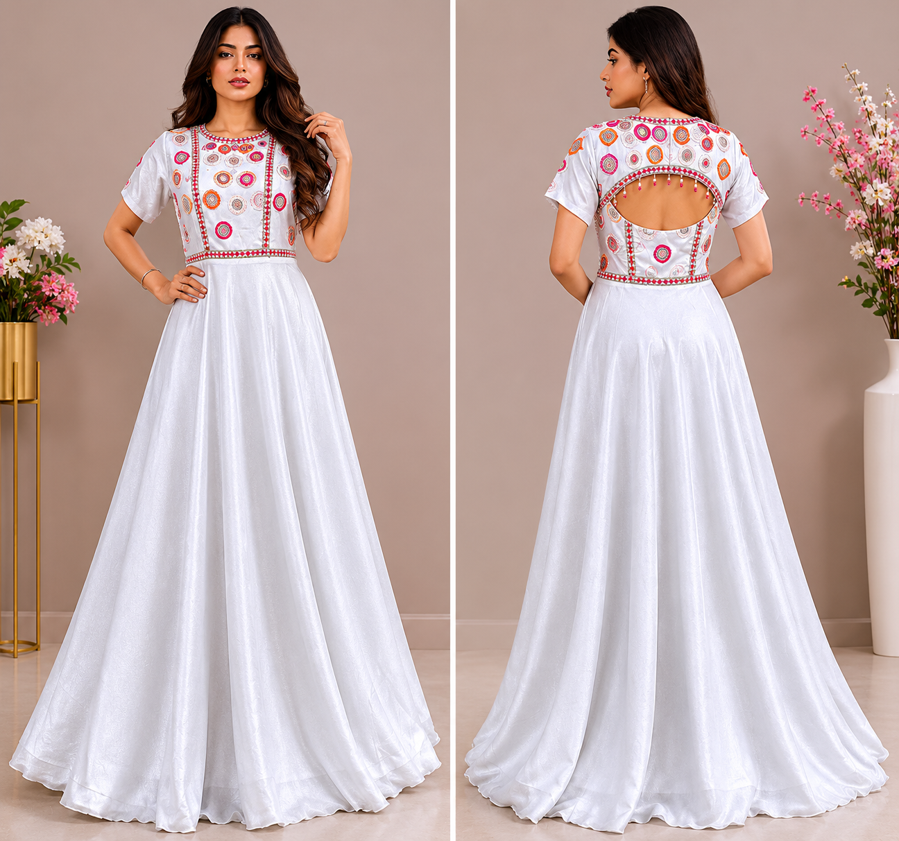 White Designer Party Wear Gown for Women | Elegant Embroidered Long Dress