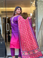 Purple Ombre Kurta Set with Bandhani Dupatta