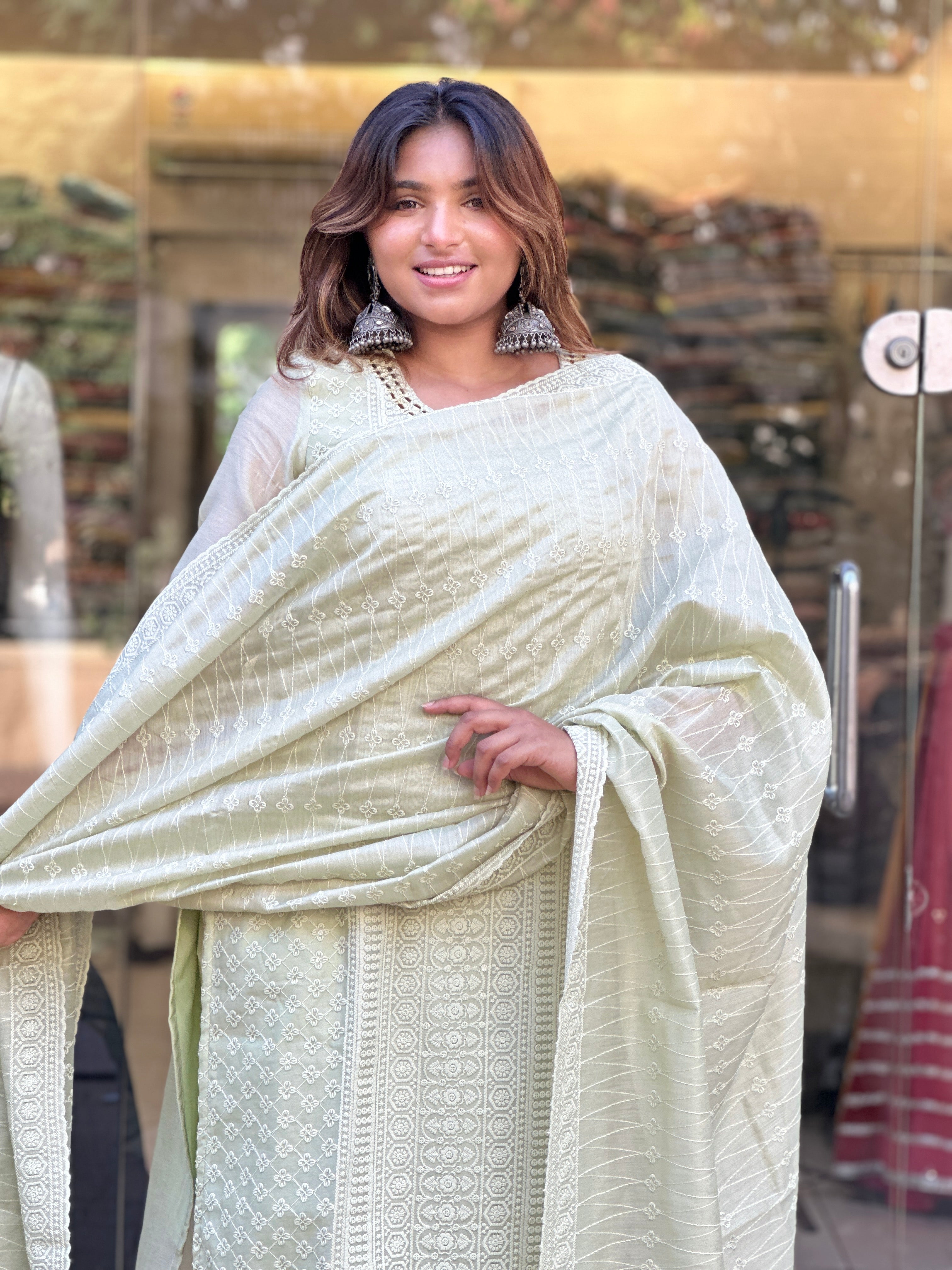 Pastel Green Embroidered Kurta Set with Dupatta