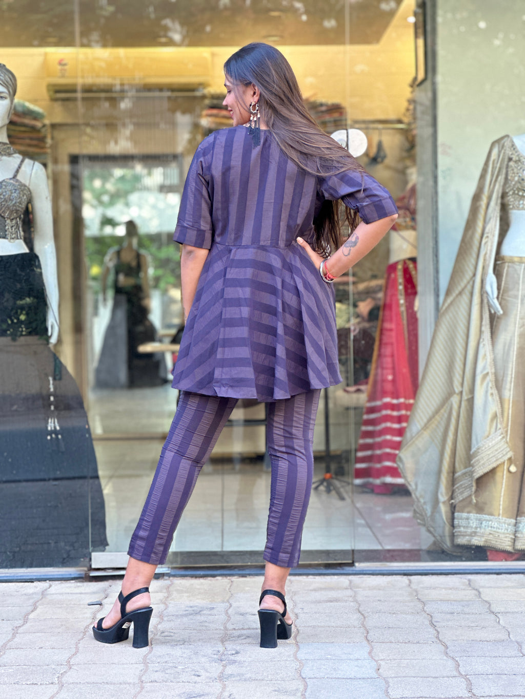 Dark Purple Indo-Western Co-Ord Set with Peplum Top & Pants