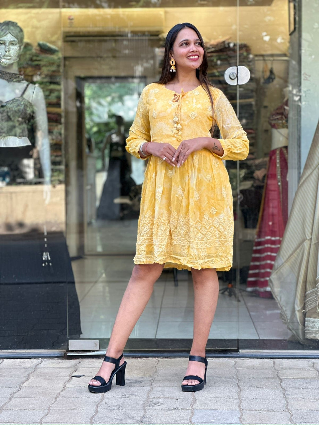 Yellow ethnic dress for women