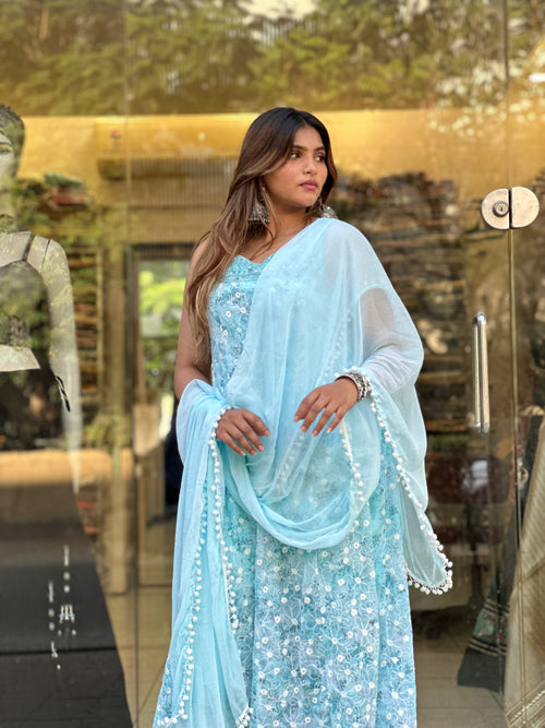 cool sky chiffon Lakhnawi