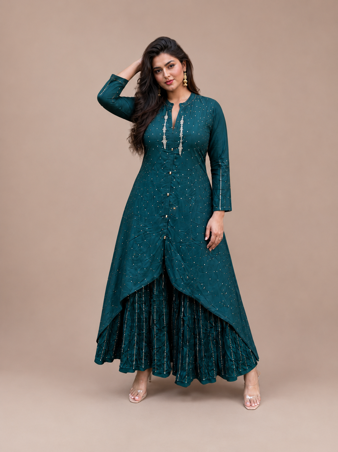 Teal Green Indo Western Sharara Set for Women | Designer Party Wear Outfit
