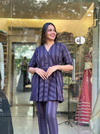 Dark Purple Indo-Western Co-Ord Set with Peplum Top & Pants