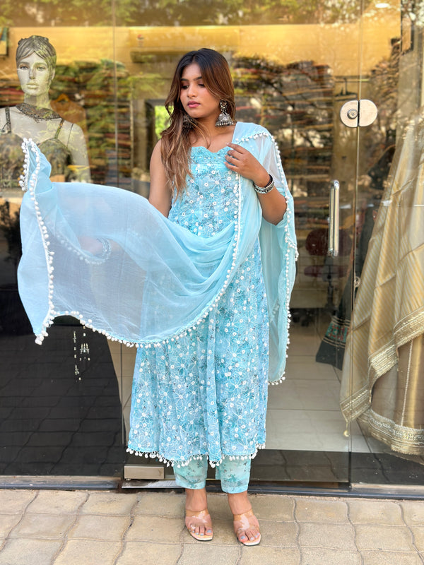 cool sky chiffon Lakhnawi