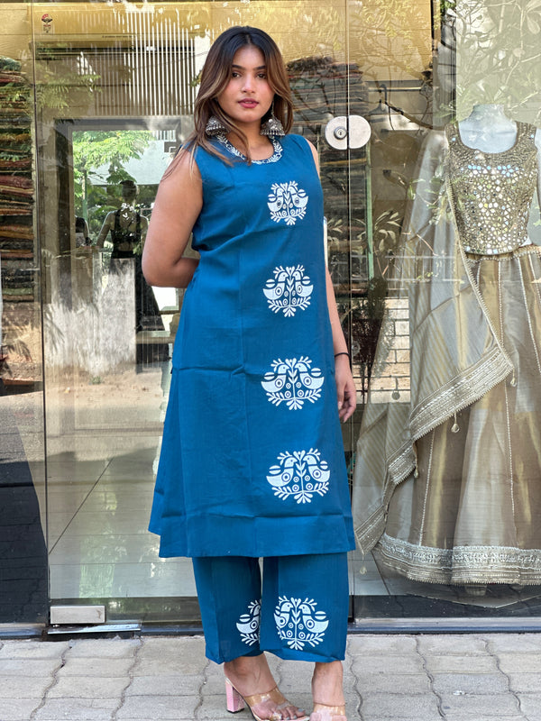 Cool blue cotton midi with pant palazzo