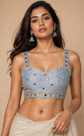 Crep  silk real mirror work and handwork