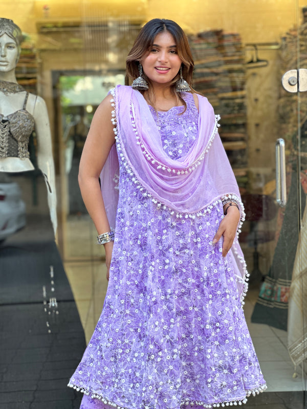 Cool lavender love chiffon suit