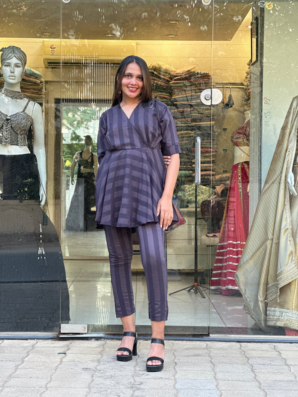 Dark Purple Indo-Western Co-Ord Set with Peplum Top & Pants