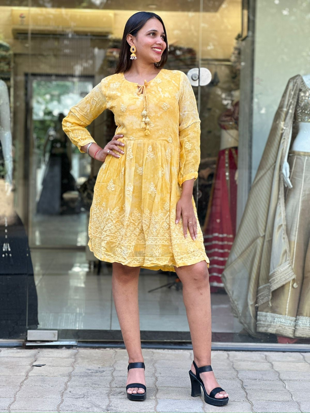 Yellow ethnic dress for women