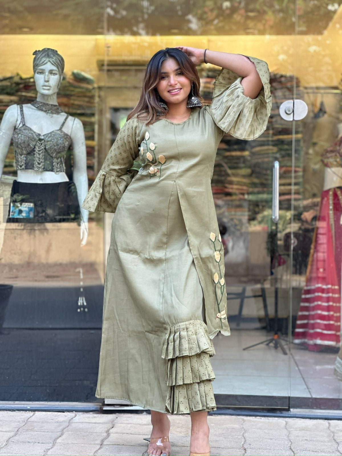 Sage green ethnic wear for women