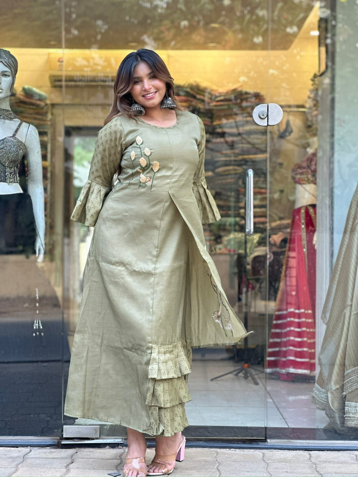 Sage green ethnic wear for women