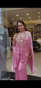 Satin Glass silk 

Kaftan style with plazzo