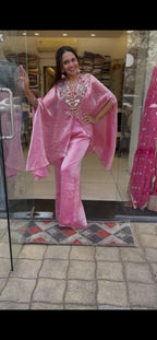 Satin Glass silk 

Kaftan style with plazzo